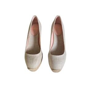 J Crew Seville Espadrille Wedge Metallic Canvas Shoes Size 6.5 Leather Lining